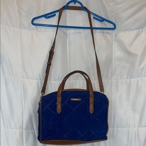 Vera Bradley Preppy Poly Marlo Satchel in blue with brown accents